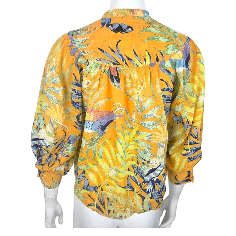 Maeve Anthropologie Tropical Bird Blouse Shirt Womens XS Yellow Parrots Button - Picture 4 of 10